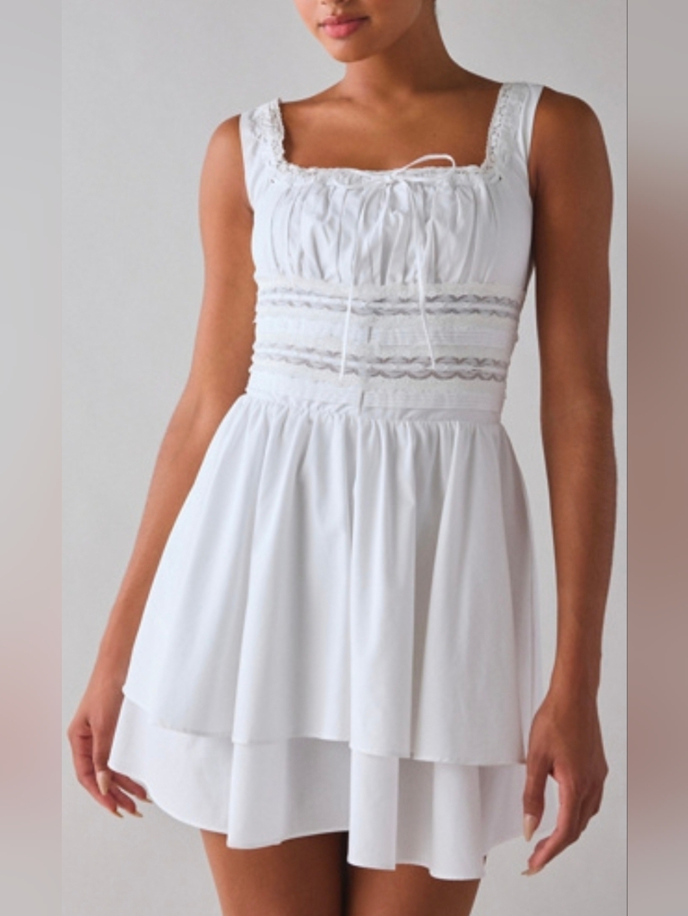 ASTR White Lace Trim Cottagecore Mini Dress